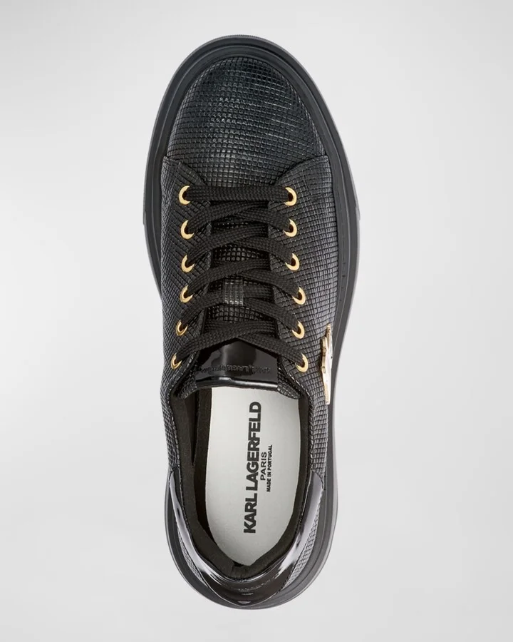 Men's Low-Top Printed Leather Sneakers with Karl Pin - Image 4