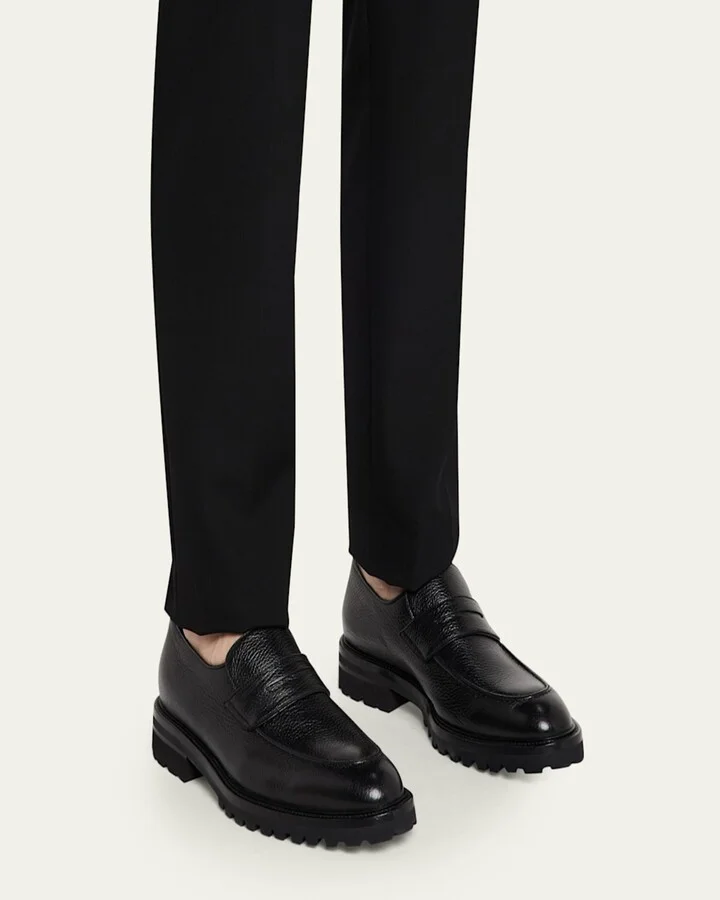 Men's Lug-Sole Deerskin Leather Loafers - Image 4