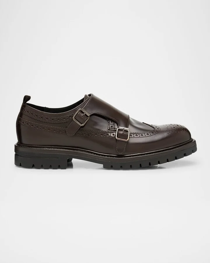 Men's Marcelo Cordovan Wingtip Brogue Monk Strap Loafers