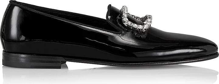 Men's Mariocc Crystal Buckle Patent Leather Loafers - Black - Size 8.5