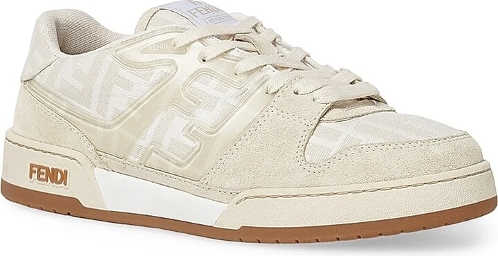 Men's Match FF Logo Print Suede & Canvas Sneakers - White - Size 10 - Image 2