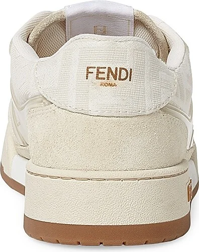 Men's Match FF Logo Print Suede & Canvas Sneakers - White - Size 10 - Image 3