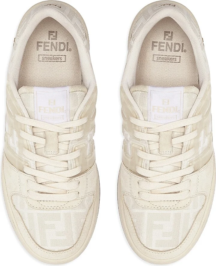 Men's Match FF Logo Print Suede & Canvas Sneakers - White - Size 10 - Image 4