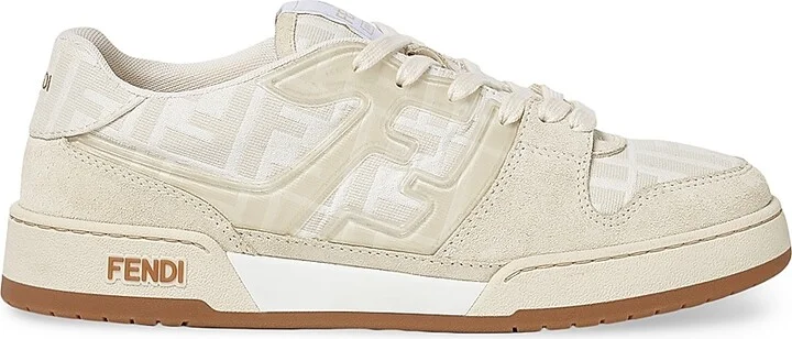 Men's Match FF Logo Print Suede & Canvas Sneakers - White - Size 10