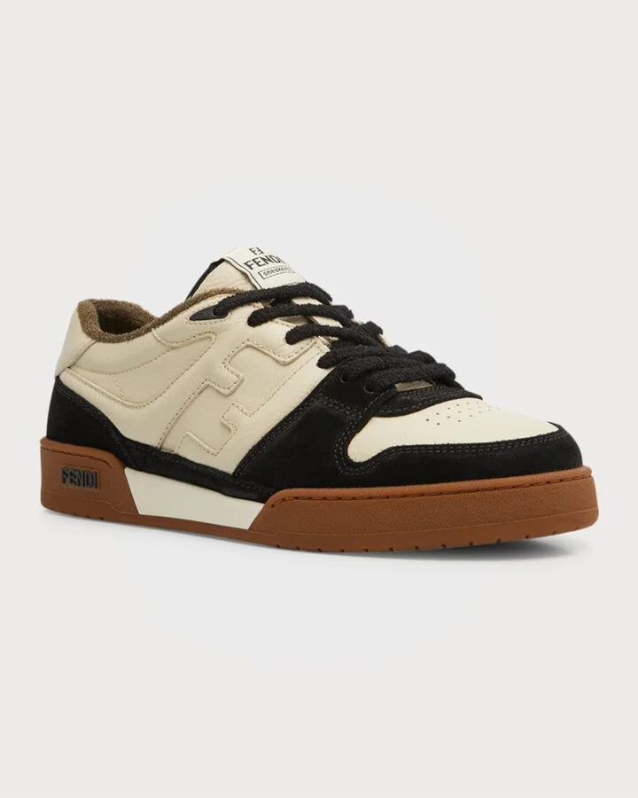 Men's Match Leather FF-Logo Low-Top Sneakers - Image 3