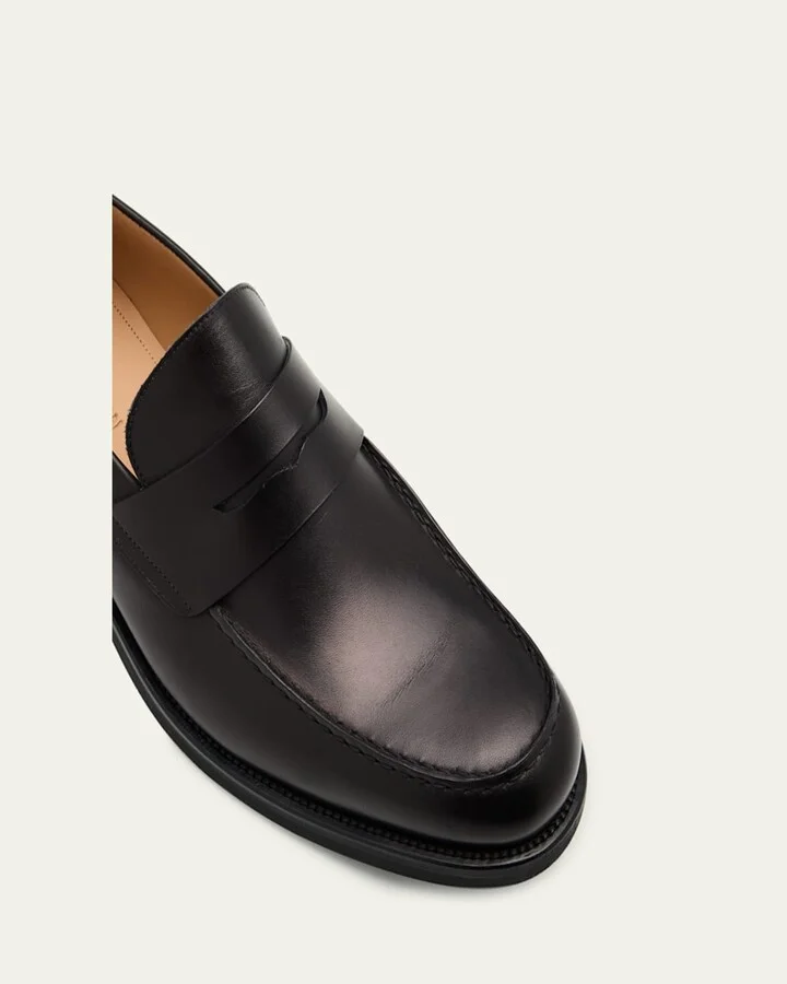 Men's Matte Leather Rubber-Sole Penny Loafers - Image 2