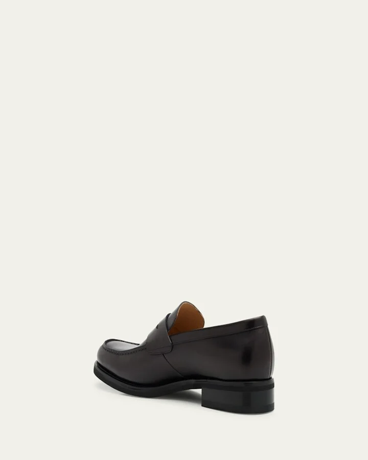 Men's Matte Leather Rubber-Sole Penny Loafers - Image 3