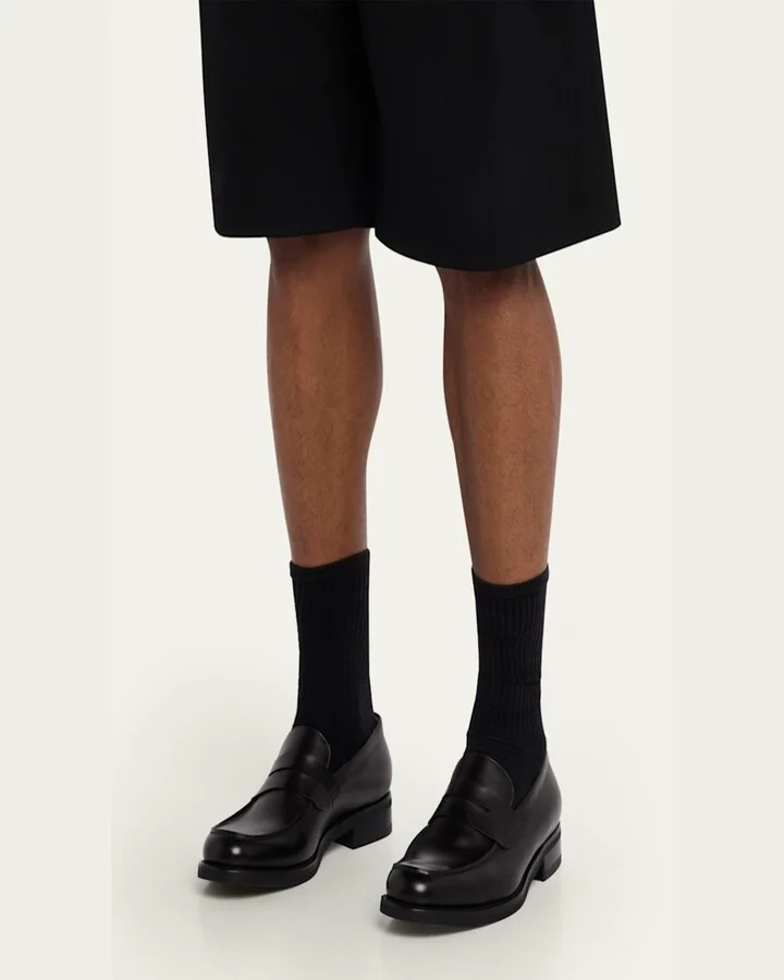 Men's Matte Leather Rubber-Sole Penny Loafers - Image 4