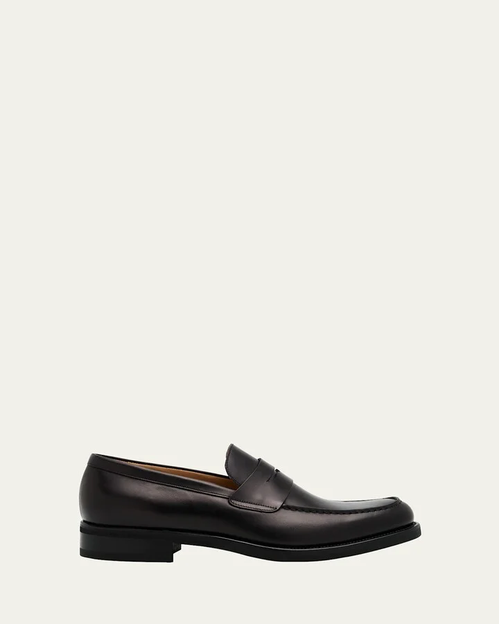 Men's Matte Leather Rubber-Sole Penny Loafers