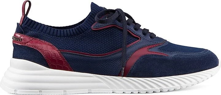 Men's Matted Crocodile and Suede Sneakers - Blue - Size 6