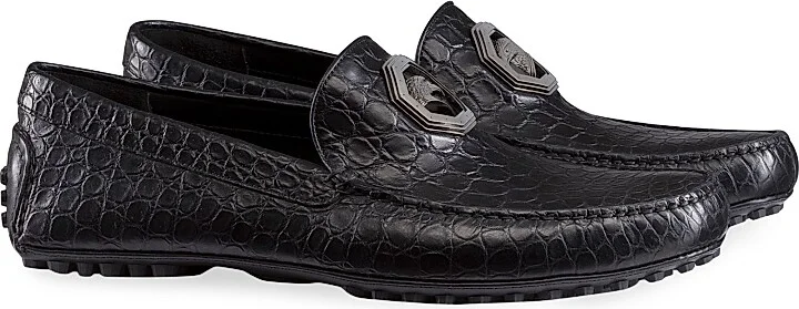 Men's Matted Crocodile Driving Shoes - Black - Size 6.5 - Image 2