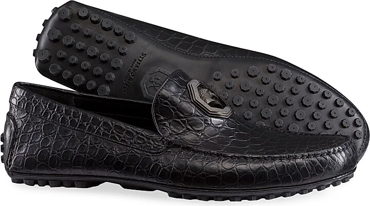 Men's Matted Crocodile Driving Shoes - Black - Size 6.5 - Image 3