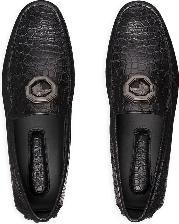 Men's Matted Crocodile Driving Shoes - Black - Size 6.5 - Image 4