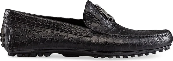 Men's Matted Crocodile Driving Shoes - Black - Size 6.5