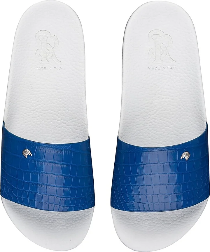 Men's Matted Crocodile Leather Slides - Medium Blue - Size 6 - Image 4