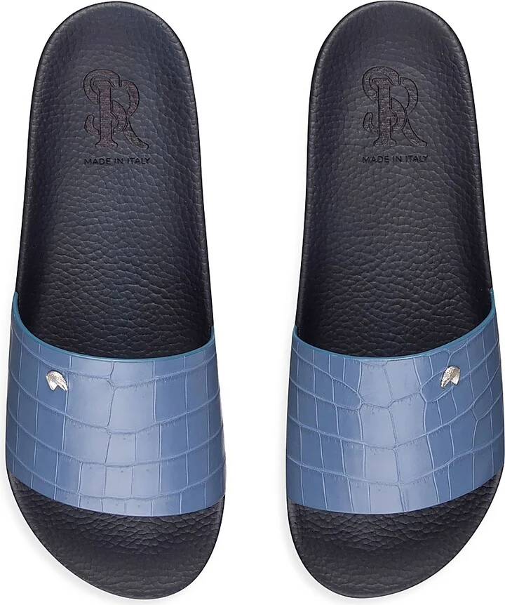 Men's Matted Crocodile Leather Slides - Medium Blue - Size 6 - Image 7