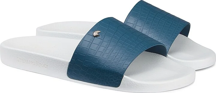 Men's Matted Crocodile Leather Slides - Medium Blue - Size 6 - Image 9