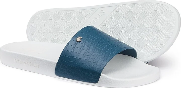 Men's Matted Crocodile Leather Slides - Medium Blue - Size 6 - Image 10