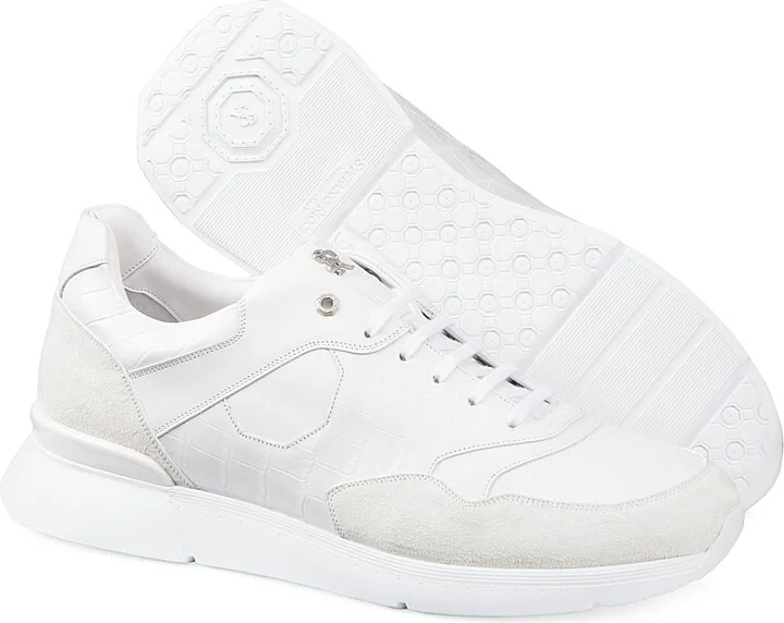 Men's Matted Crocodile Suede Calfskin Sneakers - White - Size 6 - Image 3