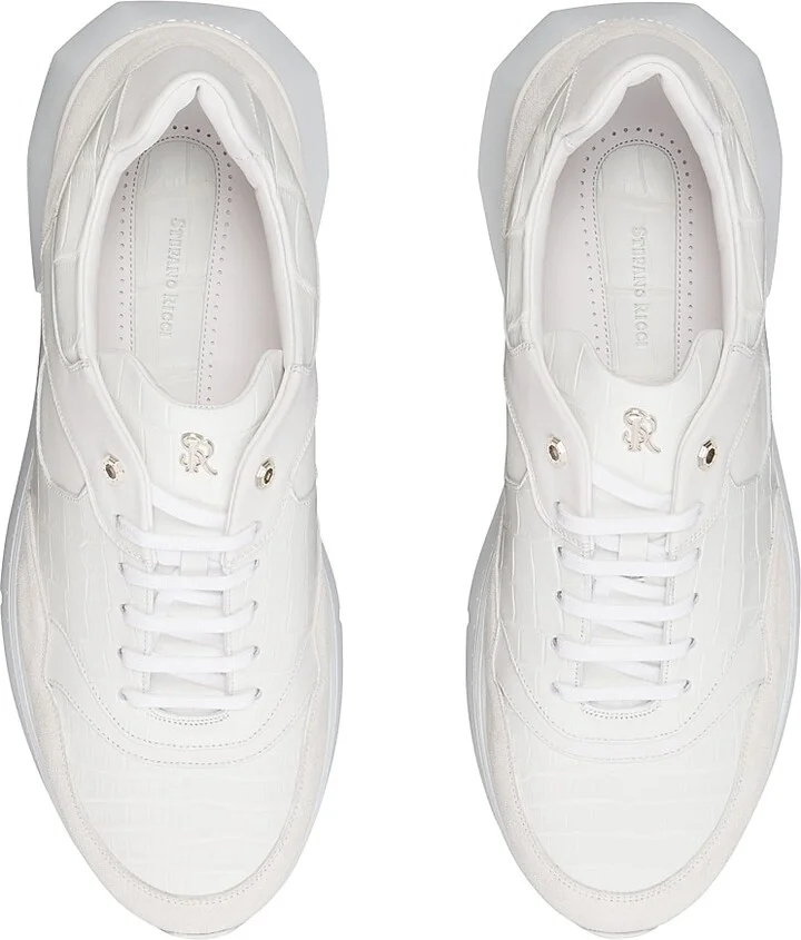 Men's Matted Crocodile Suede Calfskin Sneakers - White - Size 6 - Image 4