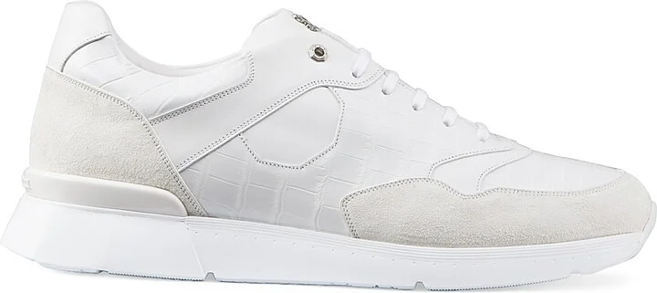 Men's Matted Crocodile Suede Calfskin Sneakers - White - Size 6