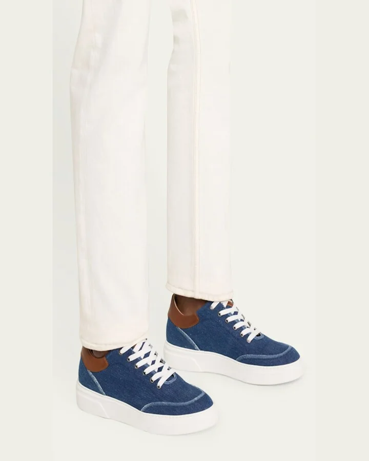 Men's Maverik Weatherproof Denim and Leather Low-Top Sneakers - Image 3