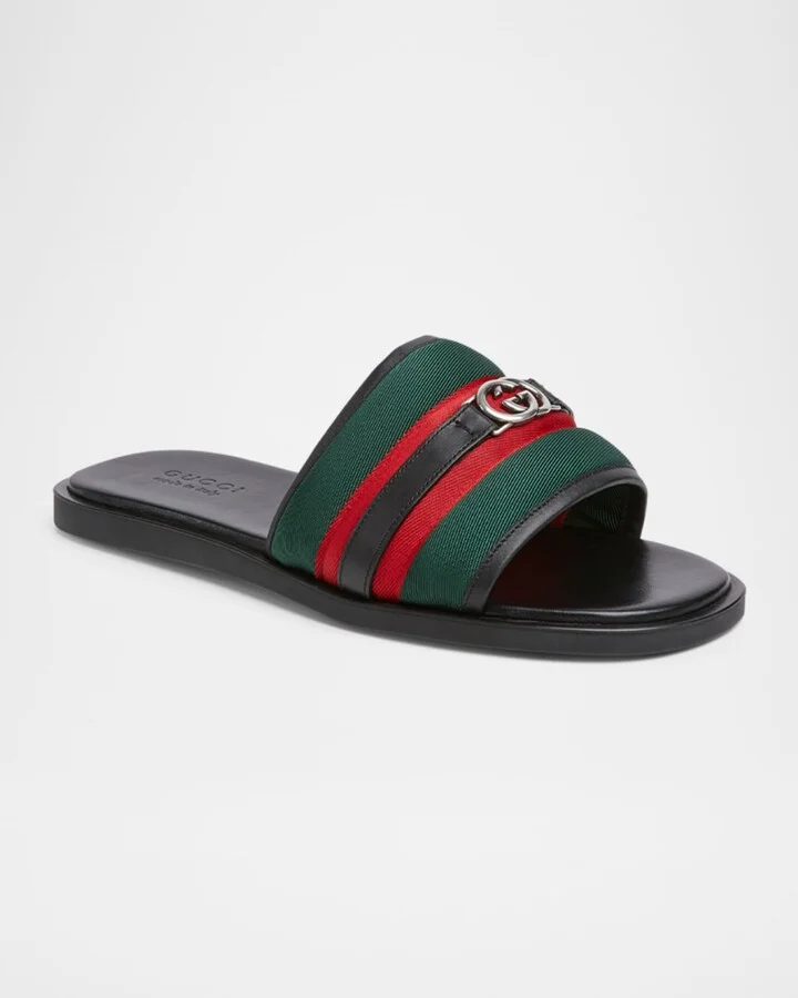 Men's Maverik Web Slide Sandals with Interlocking G - Image 2