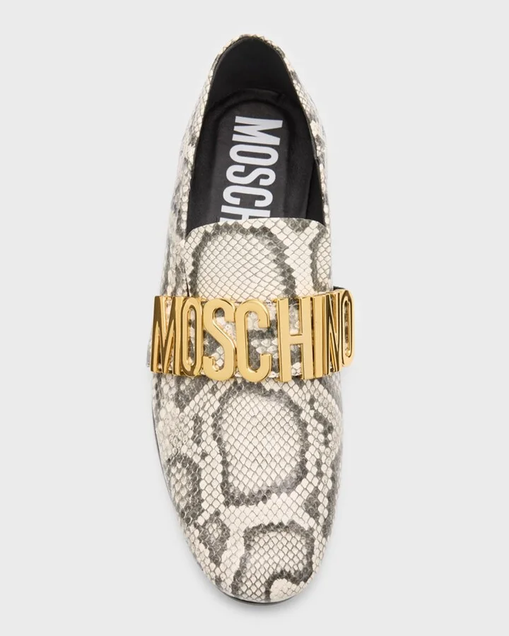 Men's Maxi Lettering Snake-Print Leather Loafers - Image 4