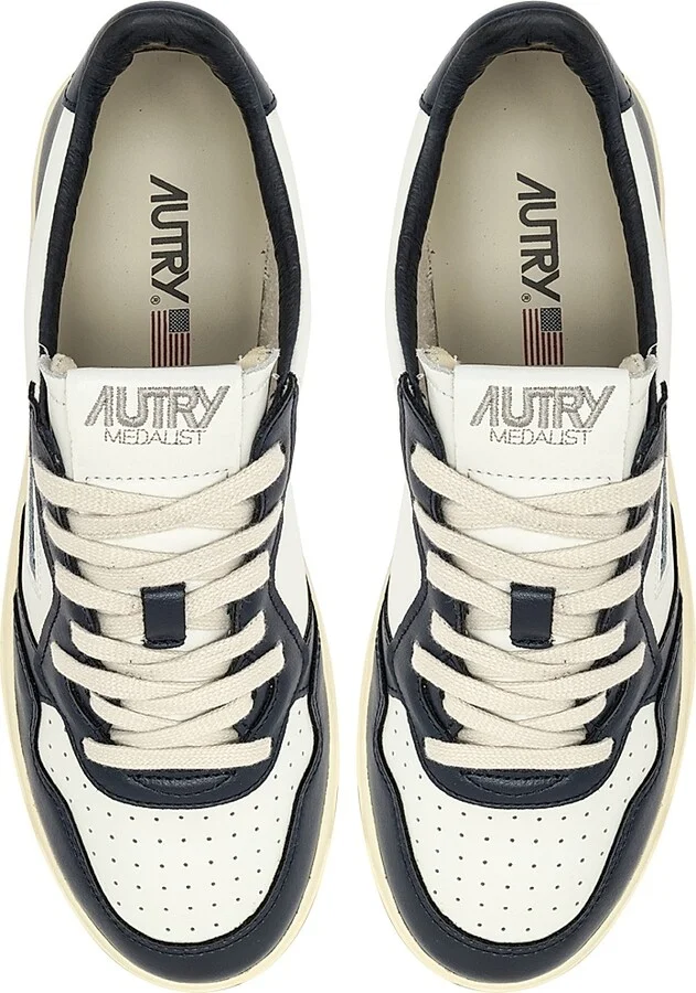 Men's Medalist Leather Low-Top Sneakers - White Blue - Size 6 - Image 4