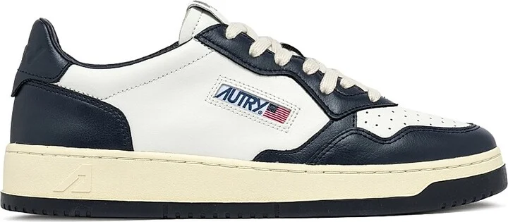 Men's Medalist Leather Low-Top Sneakers - White Blue - Size 6