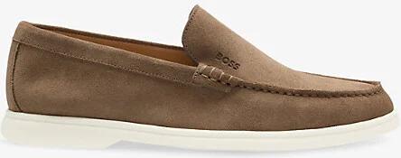 Mens Medium Beige Debossed-Logo Suede Loafer Eur 40 / 6 Uk Men