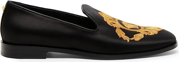 Men's Medusa Embroidered Loafers - Black Gold - Size 8