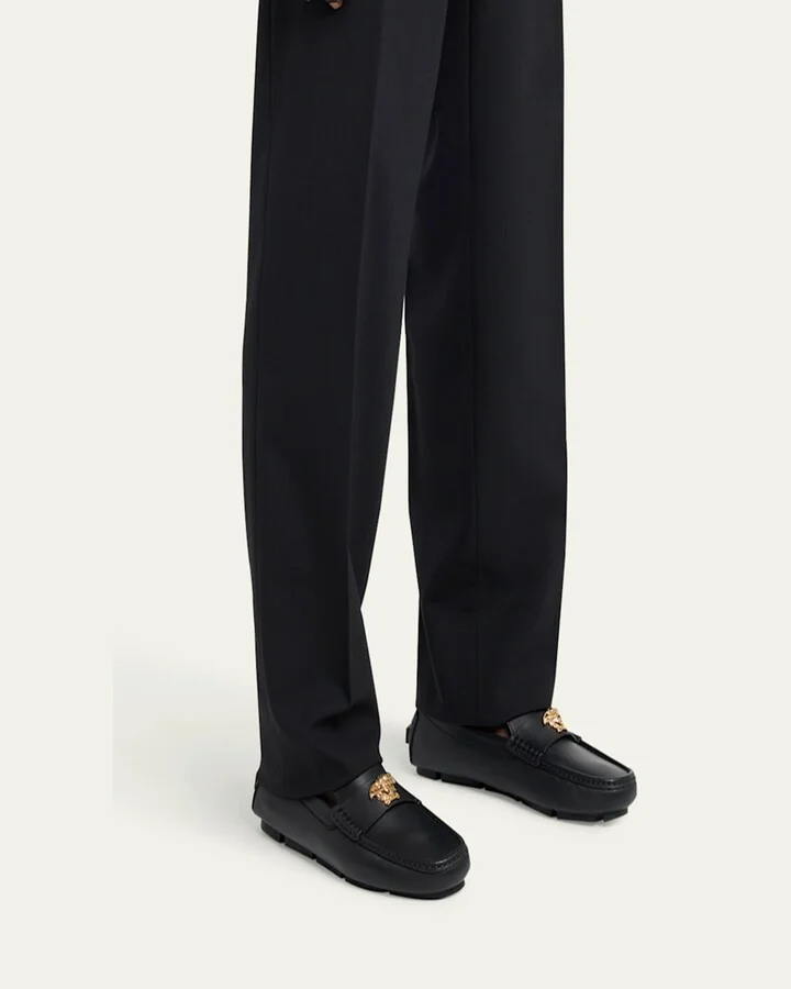 Men's Medusa-Ornament Leather Drivers - Image 11