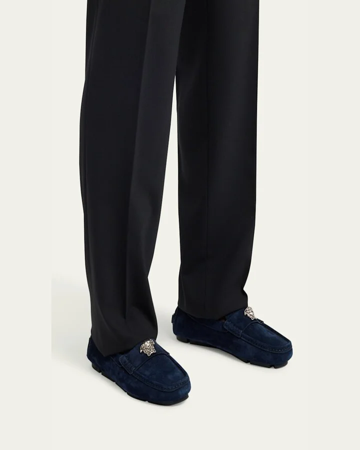 Men's Medusa-Ornament Suede Drivers - Image 8