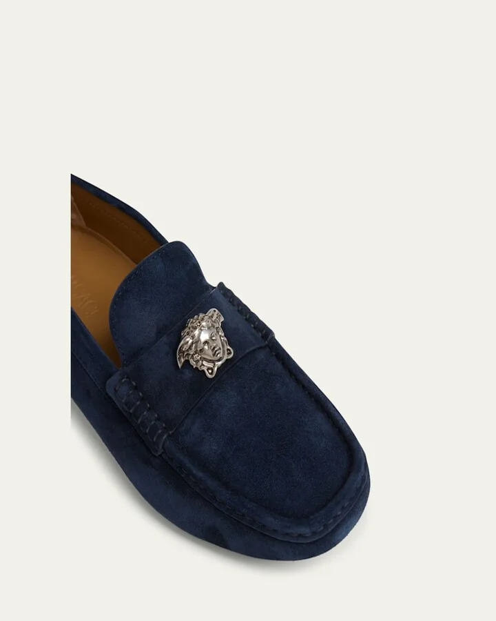 Men's Medusa-Ornament Suede Drivers - Image 9