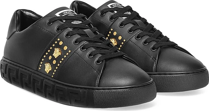Men's Medusa Studded Low-Top Sneakers - Black Versace Gold - Size 6 - Image 2