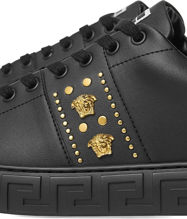 Men's Medusa Studded Low-Top Sneakers - Black Versace Gold - Size 6 - Image 3