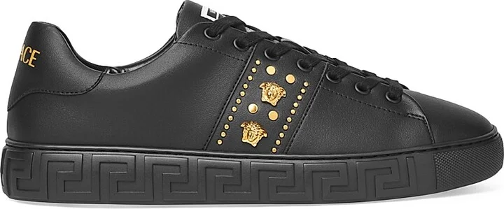 Men's Medusa Studded Low-Top Sneakers - Black Versace Gold - Size 6