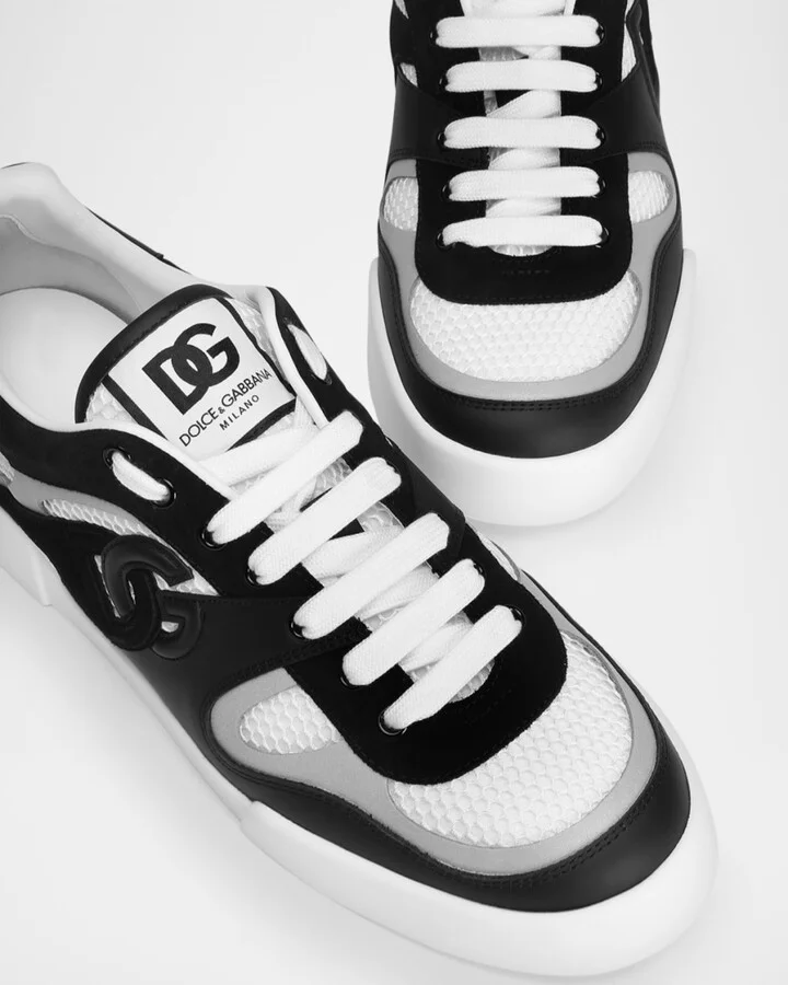 Men's Mesh and Leather Low-Top Sneakers - Image 3