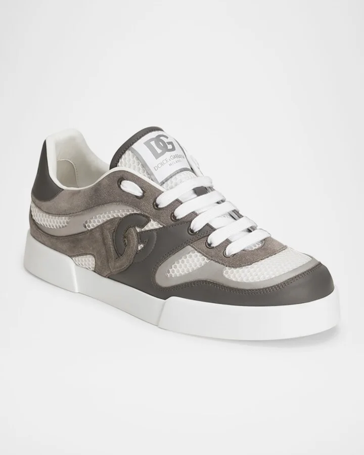 Men's Mesh and Leather Low-Top Sneakers - Image 8