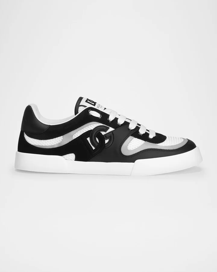 Men's Mesh and Leather Low-Top Sneakers