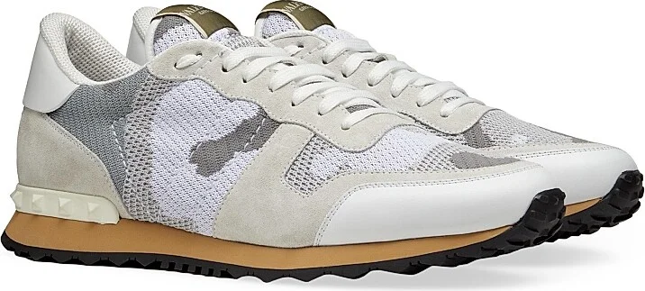Men's Mesh Fabric Camouflage Rockrunner Sneakers - White Pastel Grey - Size 7 - Image 2