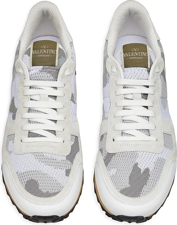Men's Mesh Fabric Camouflage Rockrunner Sneakers - White Pastel Grey - Size 7 - Image 4