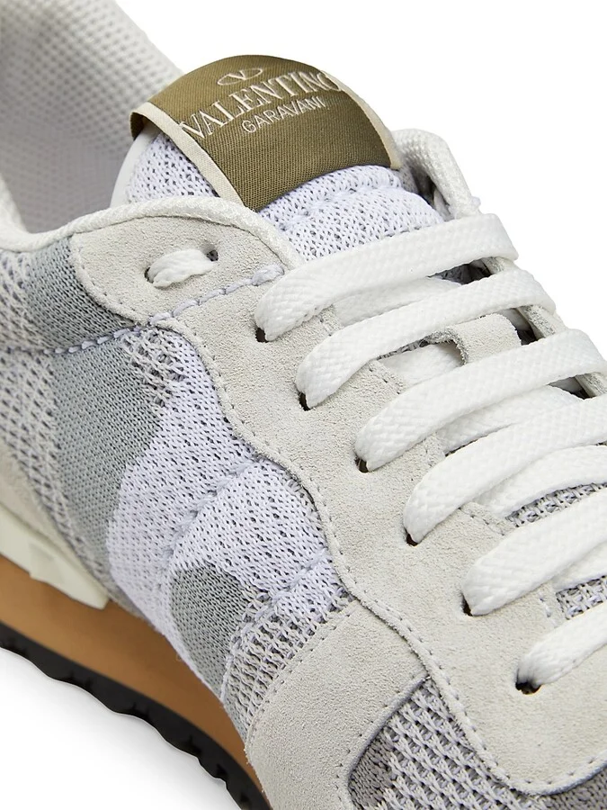 Men's Mesh Fabric Camouflage Rockrunner Sneakers - White Pastel Grey - Size 7 - Image 5