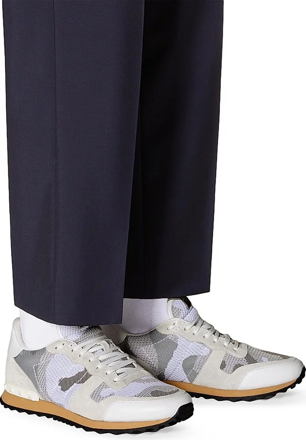 Men's Mesh Fabric Camouflage Rockrunner Sneakers - White Pastel Grey - Size 7 - Image 6