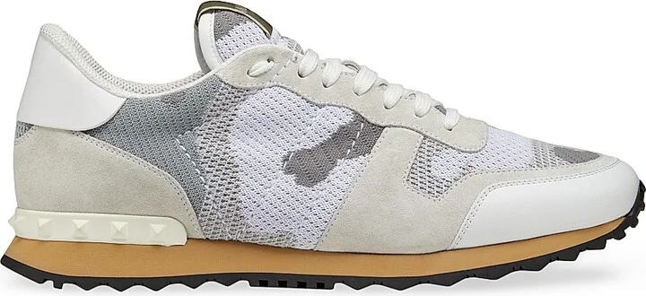Men's Mesh Fabric Camouflage Rockrunner Sneakers - White Pastel Grey - Size 7