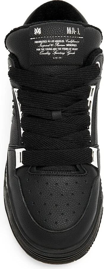 Men's Metallic MA-1 Leather Low-Top Sneakers - Black - Size 15 - Image 4