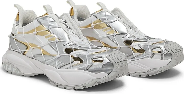 Men's Metallic Netted Sneakers - White Silver - Size 8 - Image 2