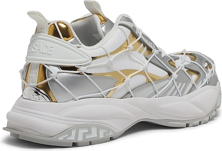 Men's Metallic Netted Sneakers - White Silver - Size 8 - Image 3