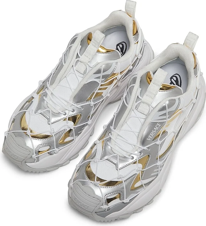 Men's Metallic Netted Sneakers - White Silver - Size 8 - Image 4